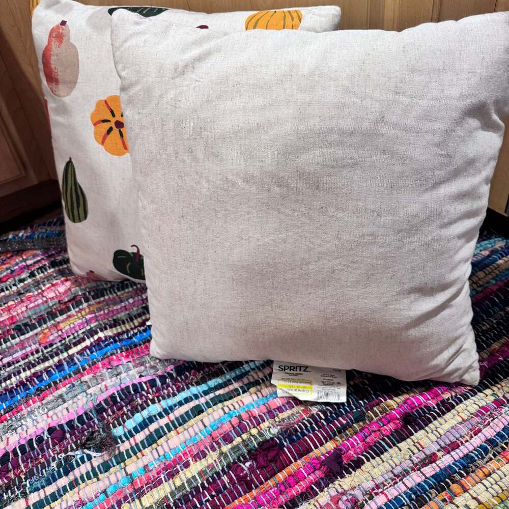 2 Fall Pumpkin Throw Accent Pillows Decor 15” x 15” NWO Spritz